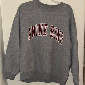 Anine Bing Gray Crew Neck Sweater with Red Lettering